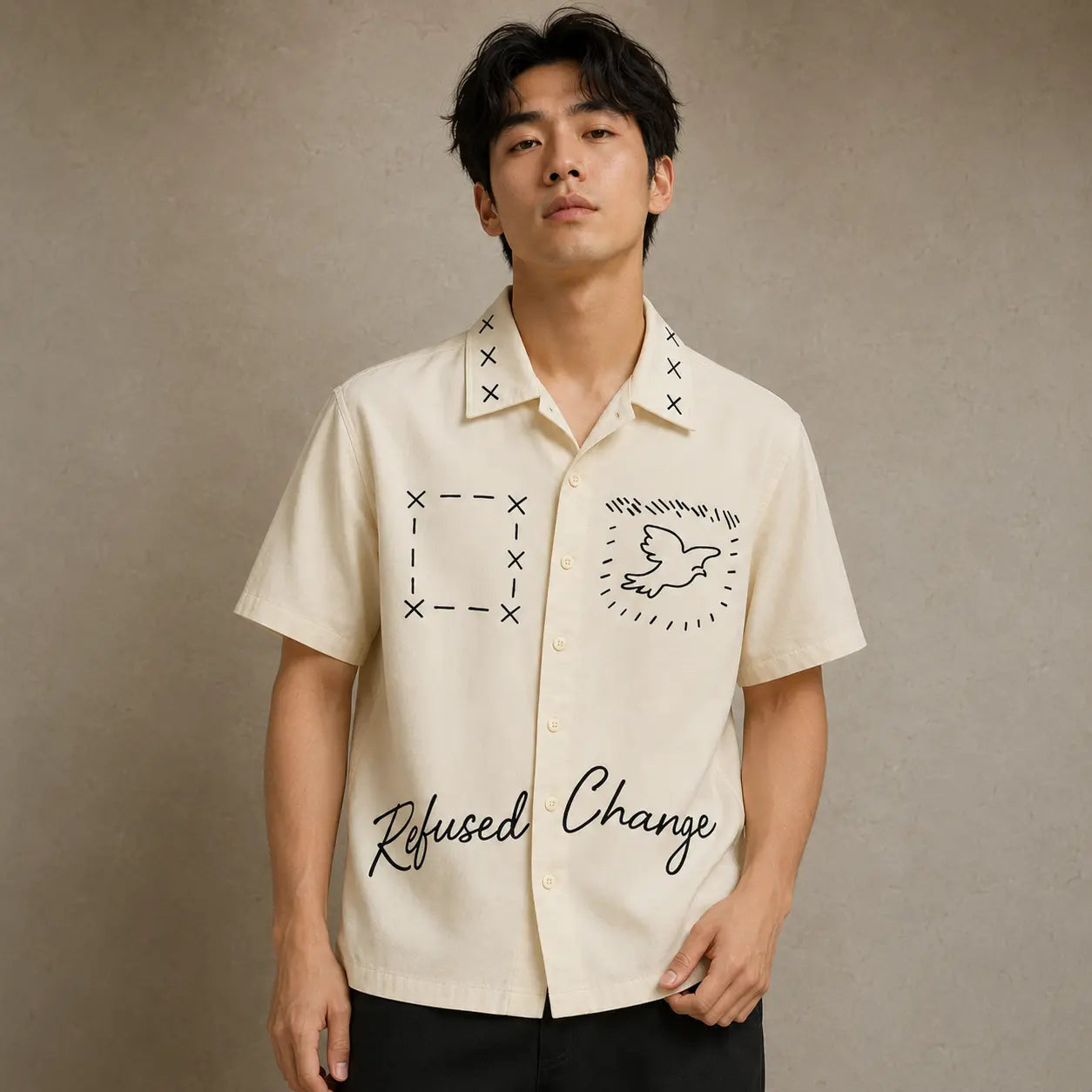 Camp Collar Shirt Mens Refused Change Dove Graphic Shirt Chaosbornwear