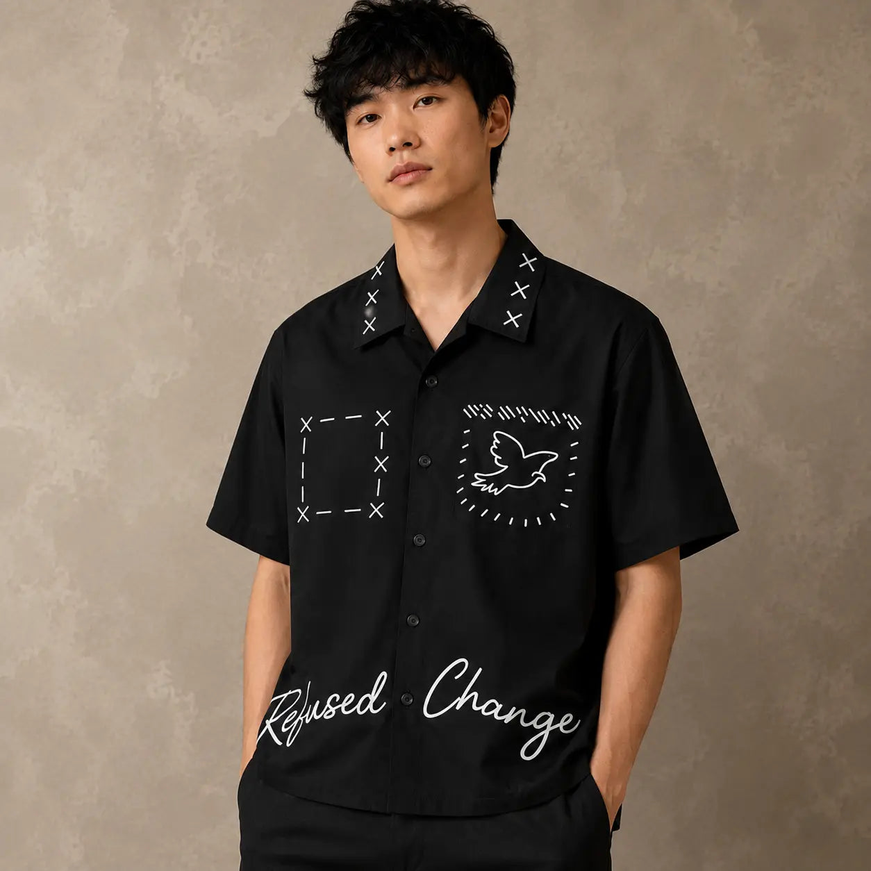 Camp Collar Shirt Mens Refused Change Dove Graphic Shirt Chaosbornwear