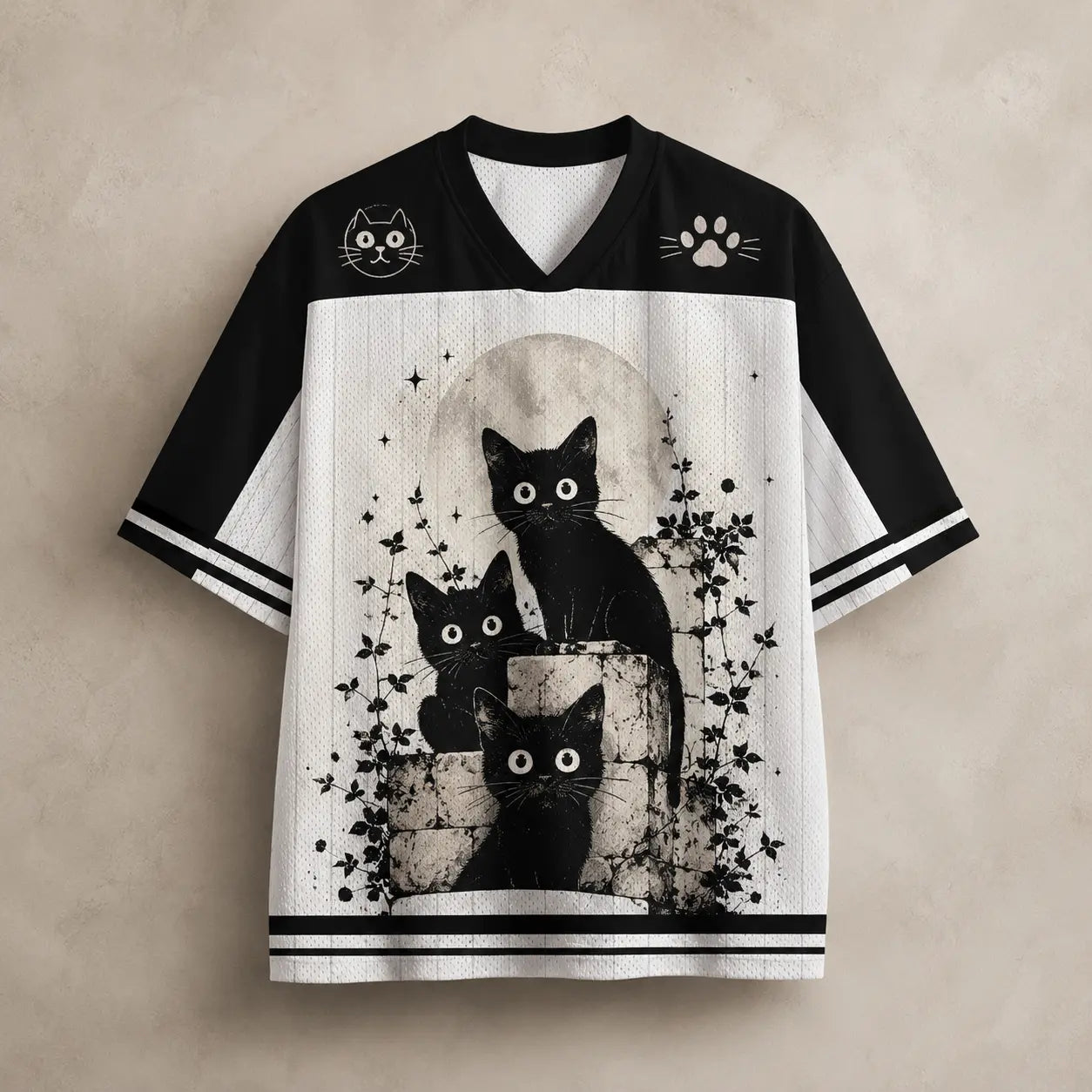 Cat Jersey Shirt Black Cats Moonlit Garden Graphic Chaosbornwear