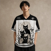 Cat Jersey Shirt Black Cats Moonlit Garden Graphic Chaosbornwear