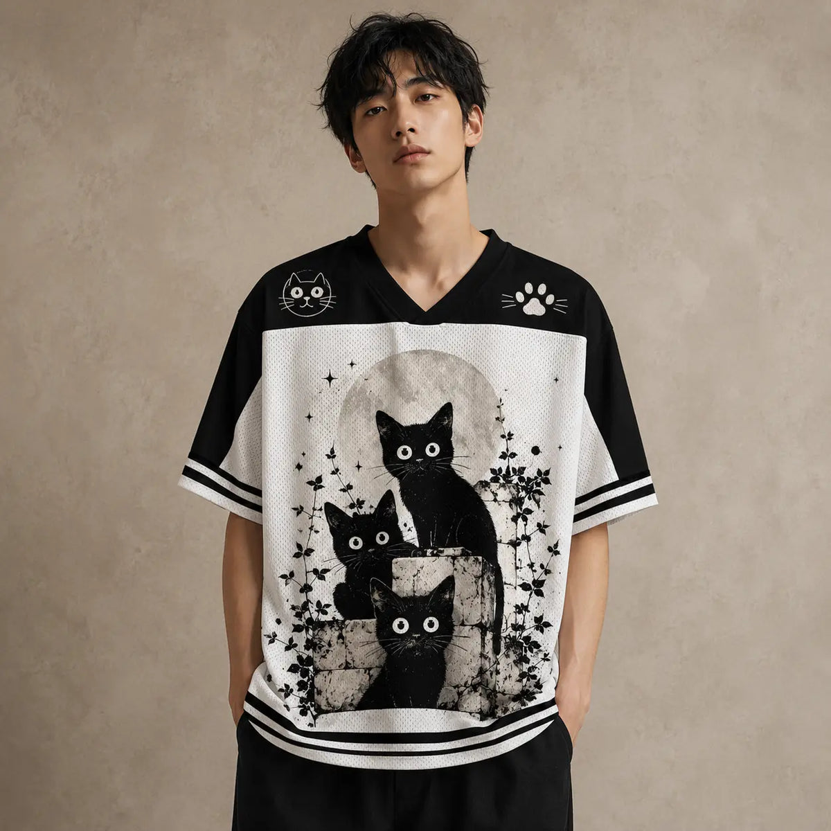 Cat Jersey Shirt Black Cats Moonlit Garden Graphic Chaosbornwear