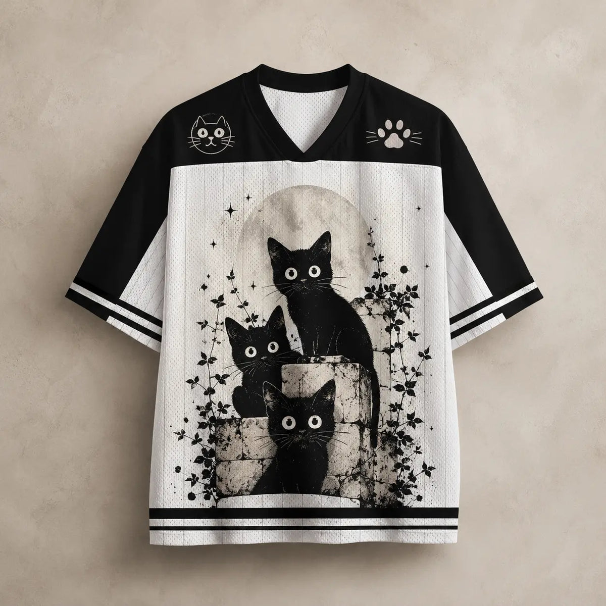 Cat Jersey Shirt Black Cats Moonlit Garden Graphic Chaosbornwear