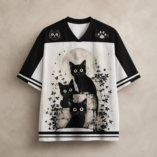 Cat Jersey Shirt Black Cats Moonlit Garden Graphic Chaosbornwear