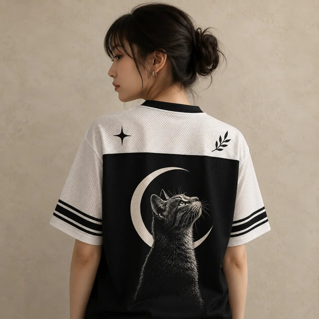 Cat Jersey Shirt Crescent Moon Portrait Graphic Chaosbornwear