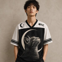Cat Jersey Shirt Crescent Moon Portrait Graphic Chaosbornwear