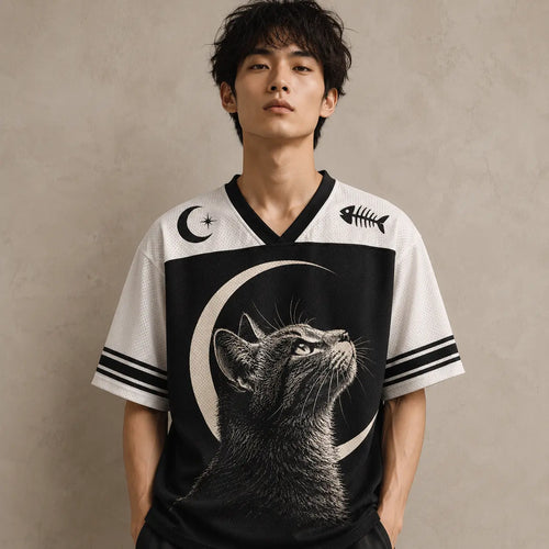 Cat Jersey Shirt Crescent Moon Portrait Graphic Chaosbornwear