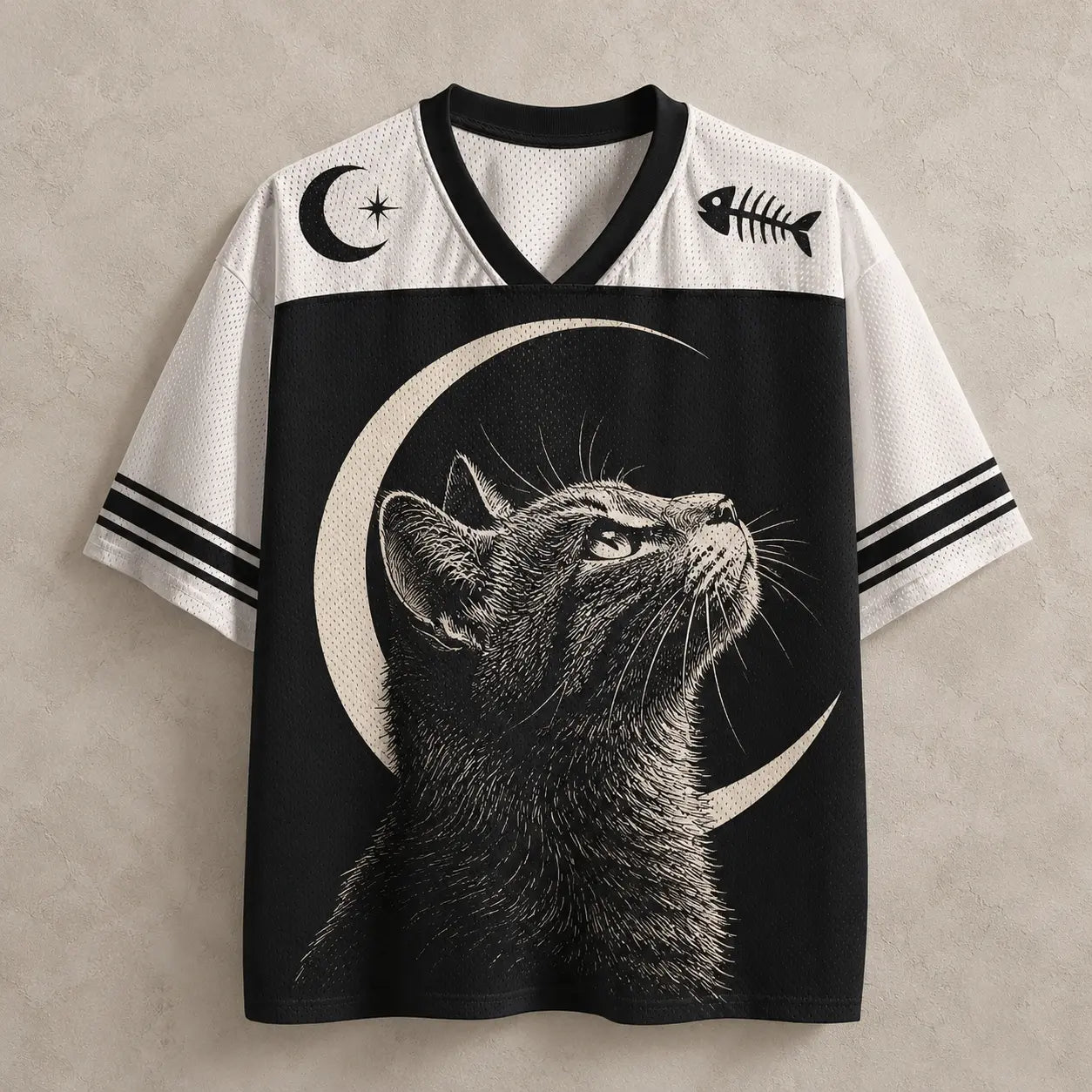 Cat Jersey Shirt Crescent Moon Portrait Graphic Chaosbornwear