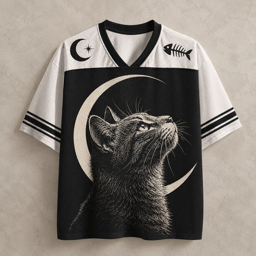 Cat Jersey Shirt Crescent Moon Portrait Graphic Chaosbornwear