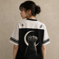 Cat Jersey Shirt Crescent Moon Portrait Graphic Chaosbornwear