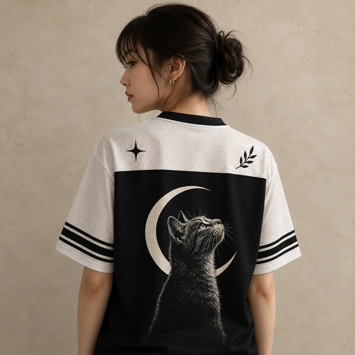 Cat Jersey Shirt Crescent Moon Portrait Graphic Chaosbornwear