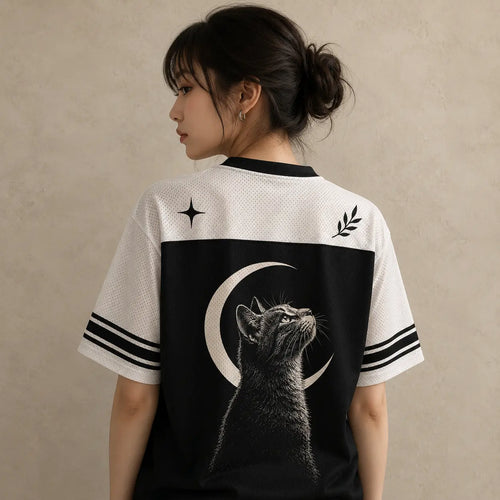 Cat Jersey Shirt Crescent Moon Portrait Graphic Chaosbornwear