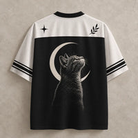 Cat Jersey Shirt Crescent Moon Portrait Graphic Chaosbornwear