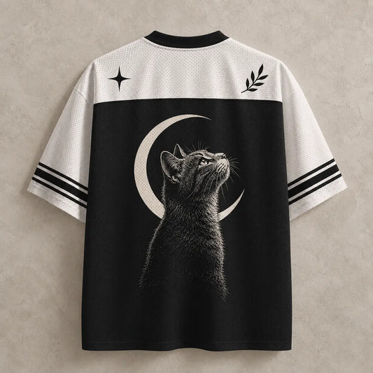 Cat Jersey Shirt Crescent Moon Portrait Graphic Chaosbornwear