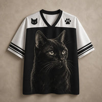Cat Jersey Shirt Realistic Black Cat Portrait Graphic Chaosbornwear