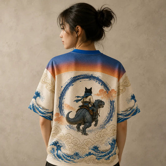 Cat Jersey Shirt Samurai Dinosaur Rider Graphic Chaosbornwear