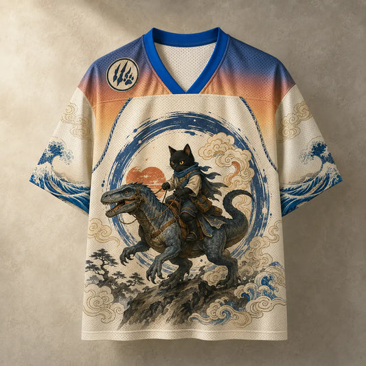 Cat Jersey Shirt Samurai Dinosaur Rider Graphic Chaosbornwear