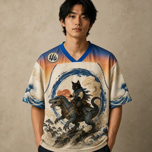 Cat Jersey Shirt Samurai Dinosaur Rider Graphic Chaosbornwear