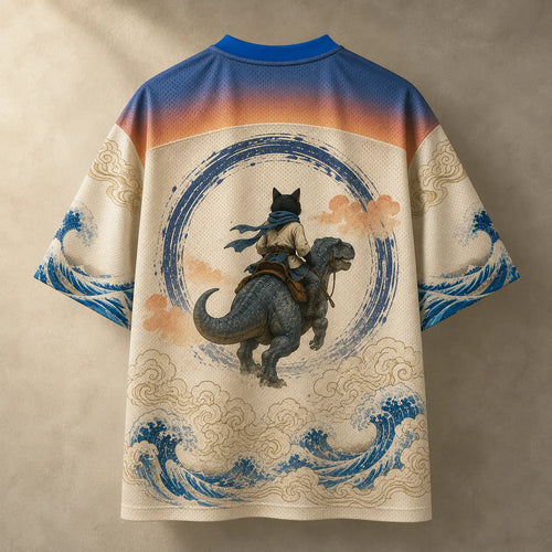 Cat Jersey Shirt Samurai Dinosaur Rider Graphic Chaosbornwear