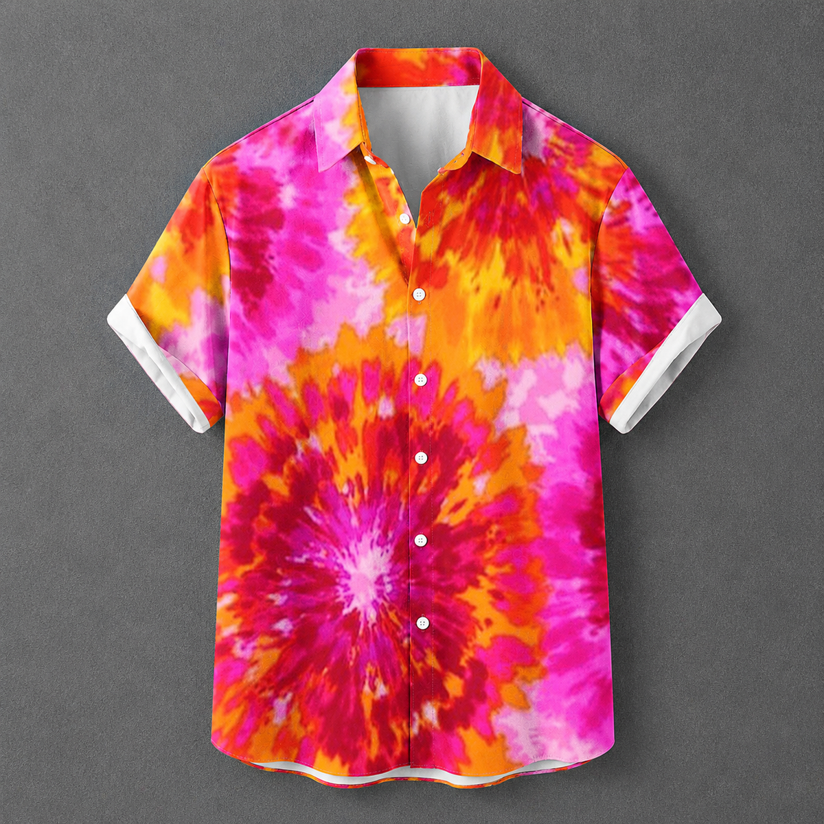 Sunset Tie Dye Shirt, Colourful Rainbow Shirt, Mens Abstract Button Up, Retro Summer Pattern Shirt, Festival Holiday Shirt, Bright Short Sleeve Top, Gift for Him