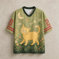 Curious Cat Moon Jersey Shirt Cherry Blossom Fishbone Chaosbornwear