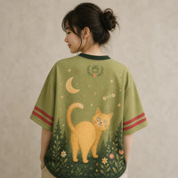 Curious Cat Moon Jersey Shirt Cherry Blossom Fishbone Chaosbornwear