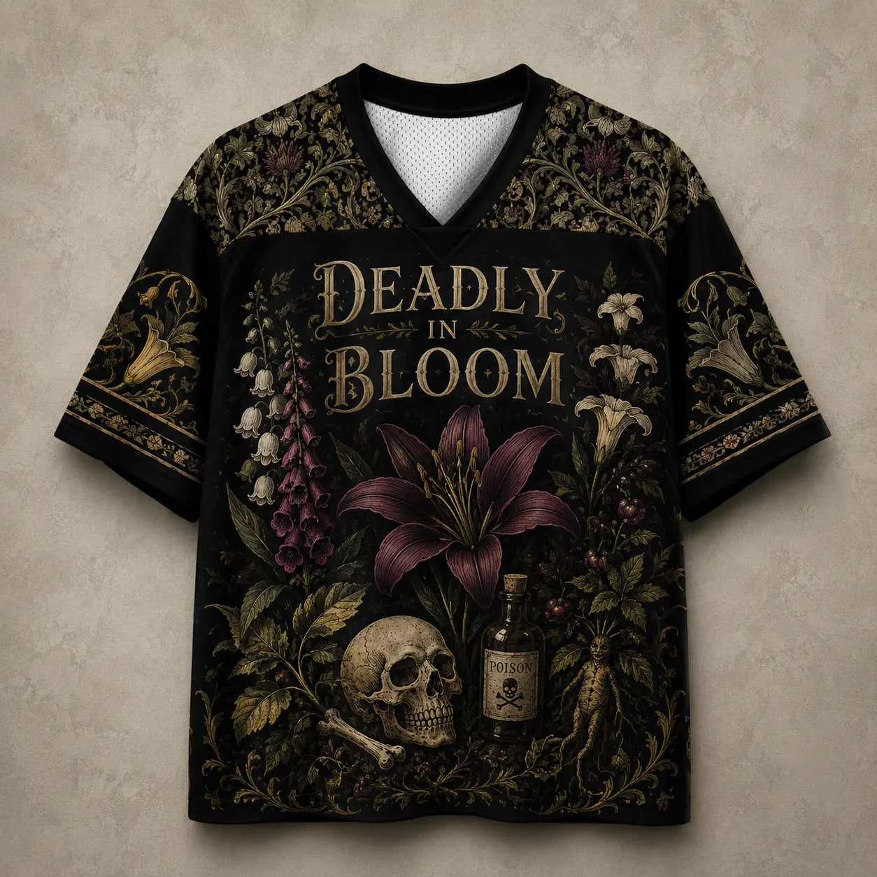Floral Jersey Shirt Deadly In Bloom Gothic Graphic Chaosbornwear