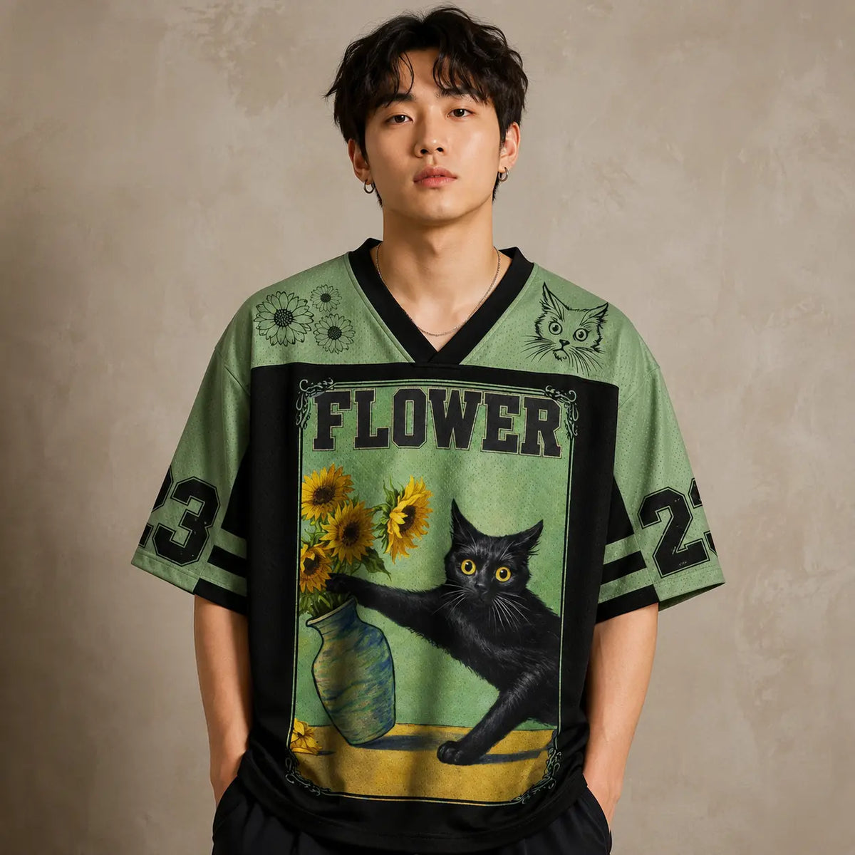 Flower Thief Black Cat Sunflower Jersey Shirt Japan Inspired 23 Chaosbornwear