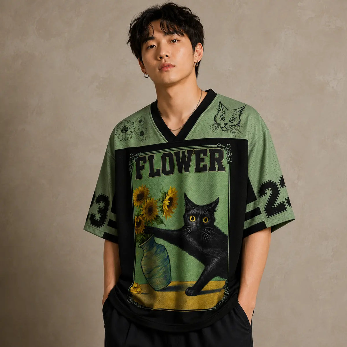 Flower Thief Black Cat Sunflower Jersey Shirt Japan Inspired 23 Chaosbornwear