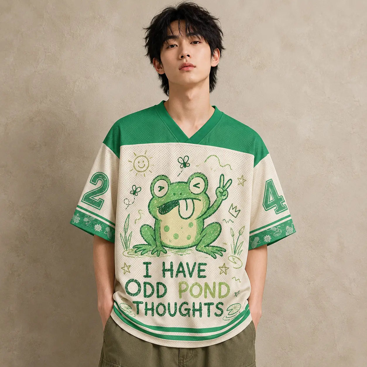 Frog Jersey Shirt Odd Pond Thoughts Funny Peace Sign 24 Chaosbornwear