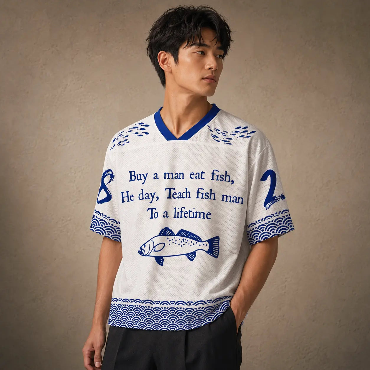 Funny Fishing Football Shirt Mens Blue Fish Soccer Jersey Chaosbornwear