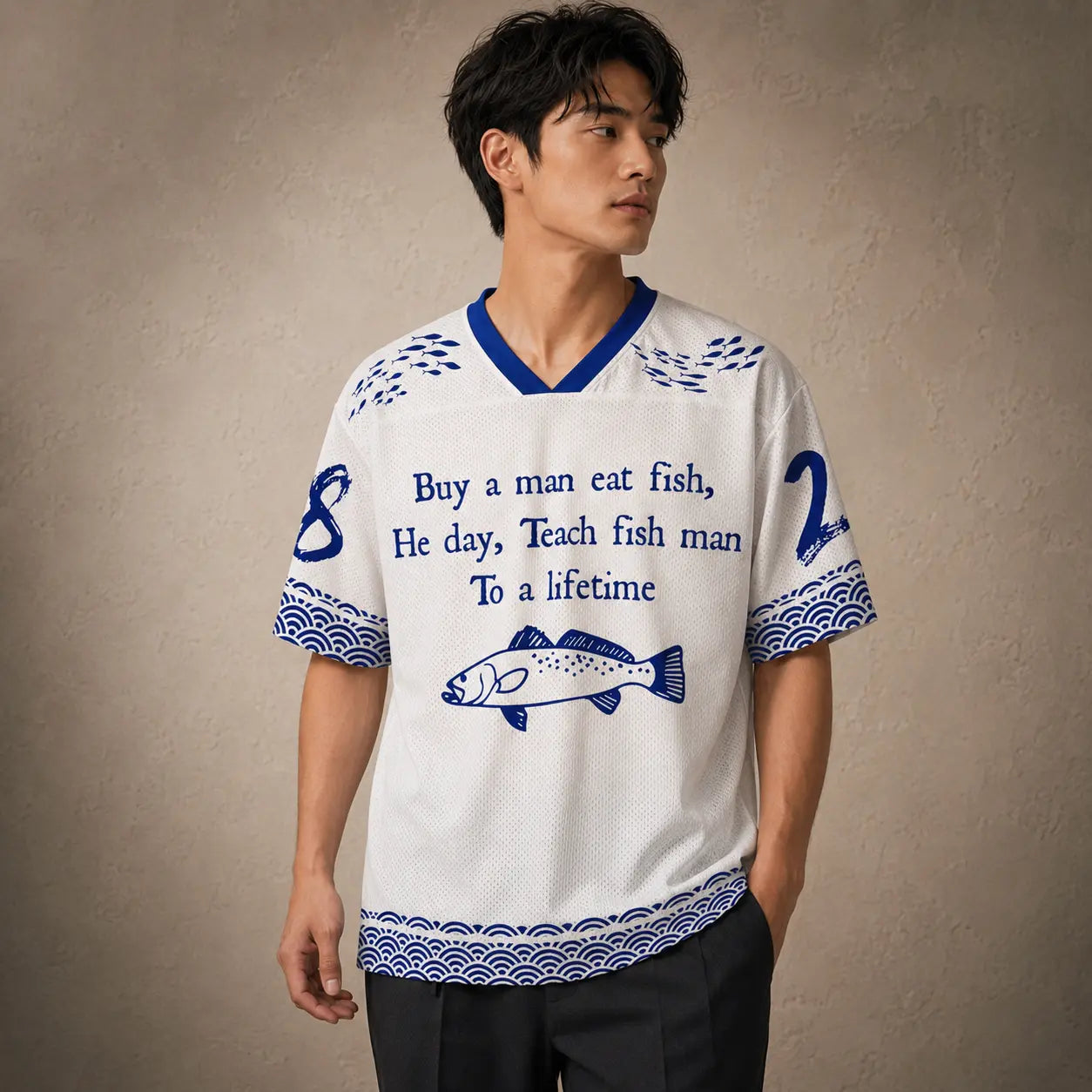 Funny Fishing Football Shirt Mens Blue Fish Soccer Jersey Chaosbornwear