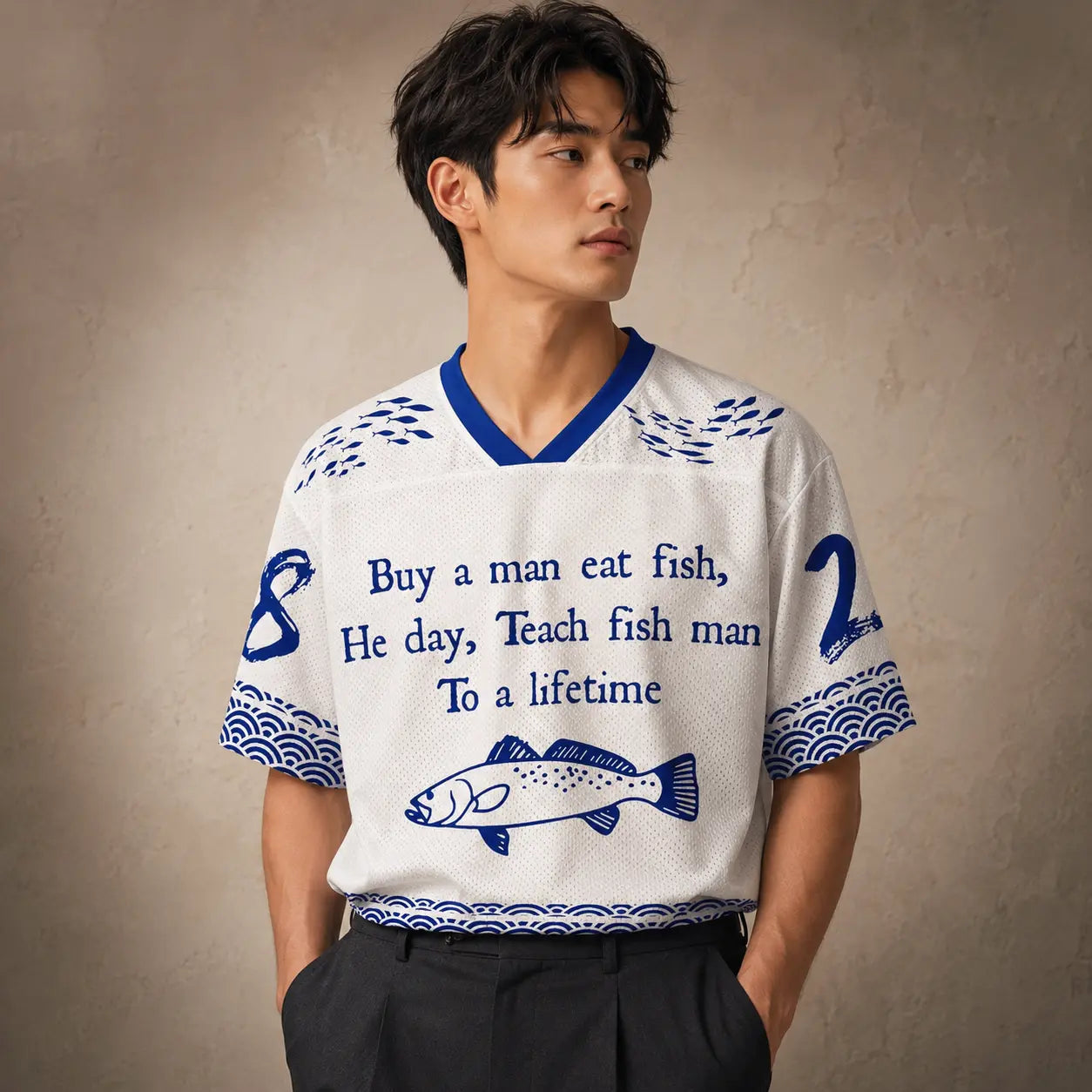 Funny Fishing Football Shirt Mens Blue Fish Soccer Jersey Chaosbornwear