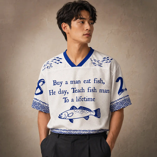 Funny Fishing Football Shirt Mens Blue Fish Soccer Jersey Chaosbornwear
