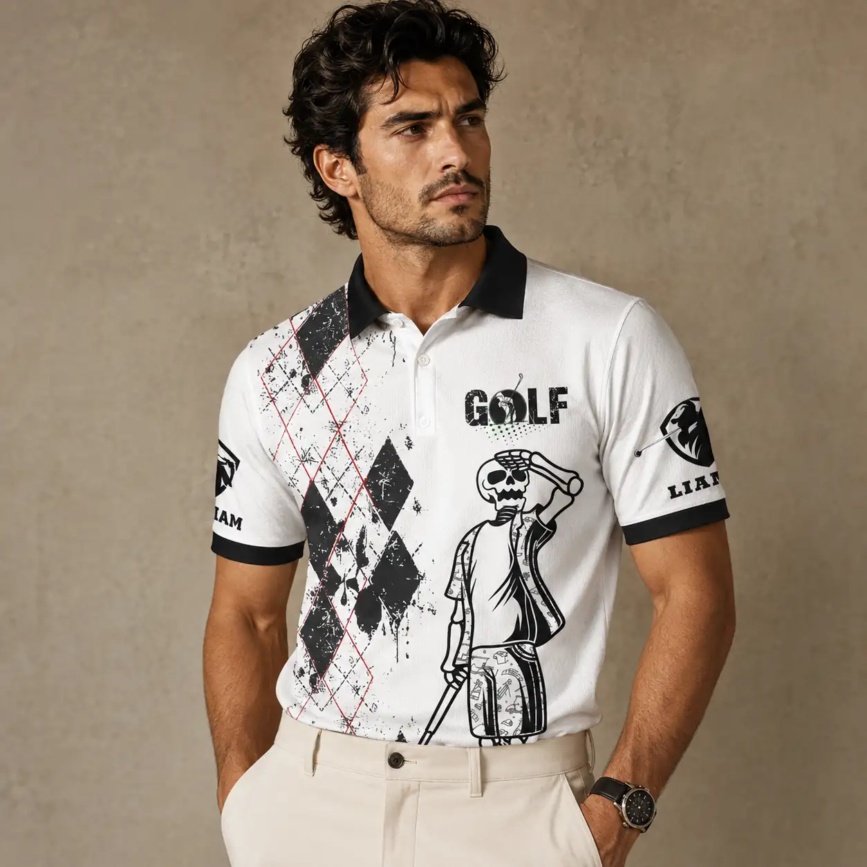 Funny Golf Shirt Mens Skeleton Argyle Polo Shirt Chaosborn