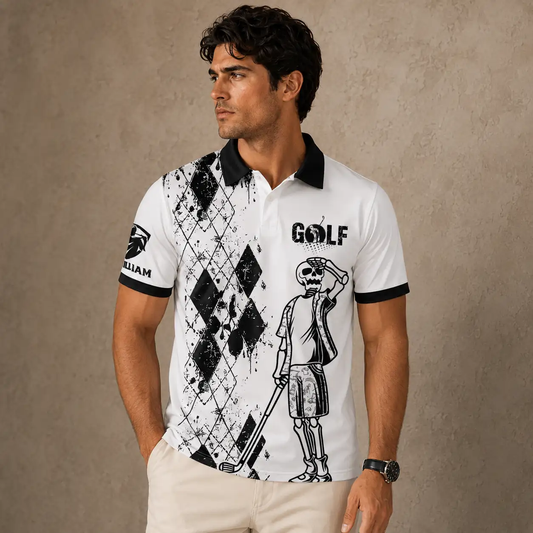 Funny Golf Shirt Mens Skeleton Argyle Polo Shirt Chaosborn