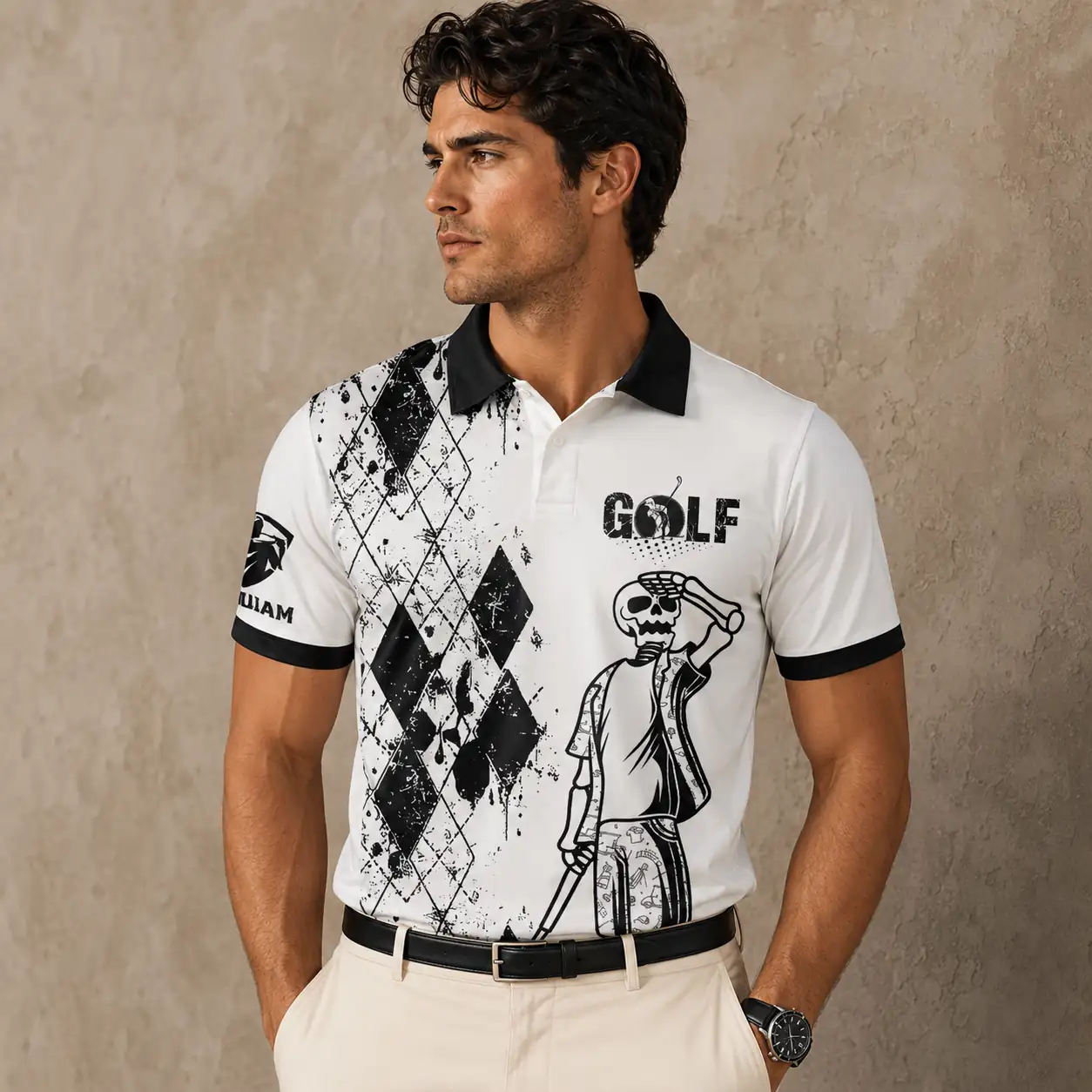 Funny Golf Shirt Mens Skeleton Argyle Polo Shirt Chaosborn