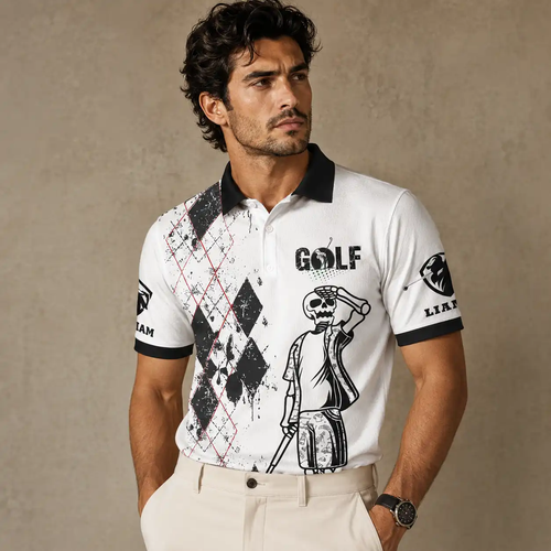 Funny Golf Shirt Mens Skeleton Argyle Polo Shirt Chaosborn