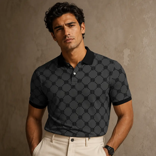 Geometric Polo Shirt Mens Charcoal Pattern Golf Shirt Chaosborn