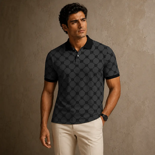 Geometric Polo Shirt Mens Charcoal Pattern Golf Shirt Chaosborn