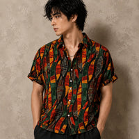 Geometric Shirt Mens Vintage Tribal Camp Collar Shirt Chaosbornwear