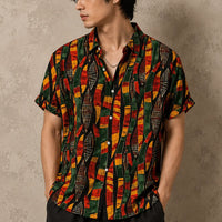 Geometric Shirt Mens Vintage Tribal Camp Collar Shirt Chaosbornwear
