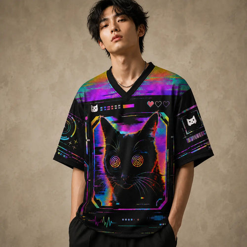 Glitch Cat EXE Cyber Neon Jersey Shirt System Error 420 Chaosbornwear