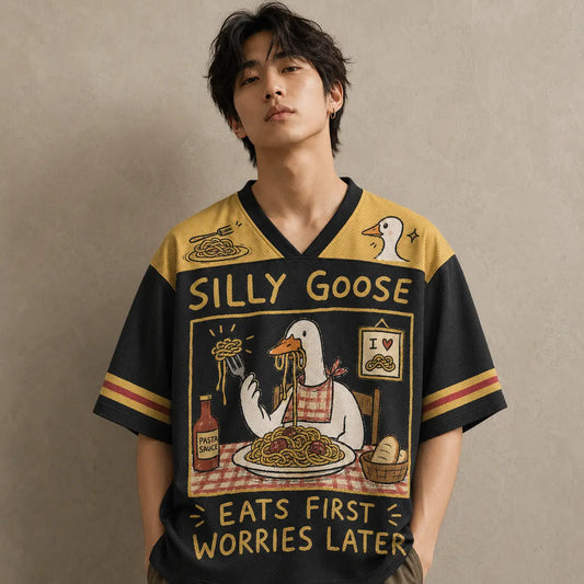 Goose Jersey Shirt Silly Goose Eats First Worries Later Still Eating Chaosbornwear
