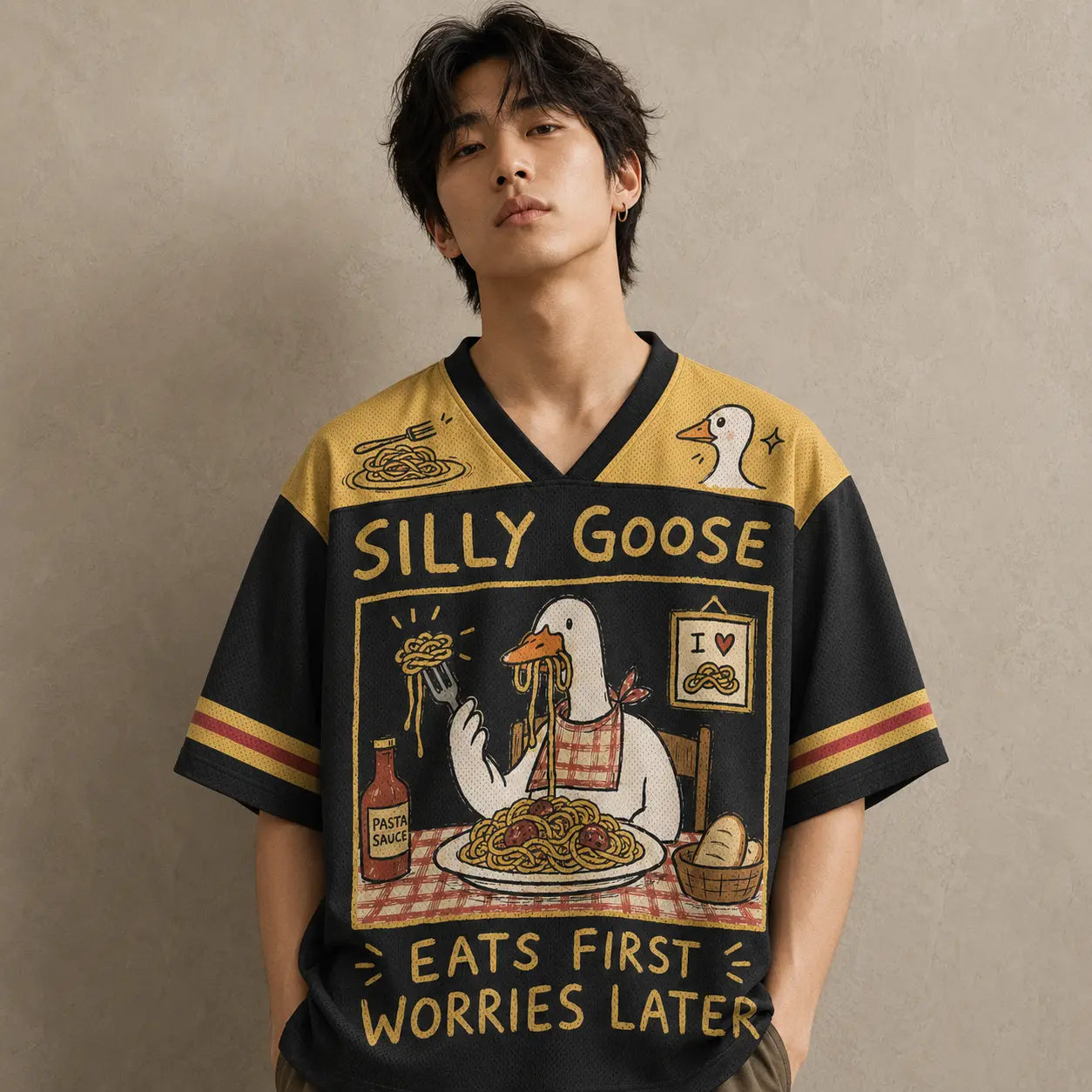 Goose Jersey Shirt Silly Goose Eats First Worries Later Still Eating Chaosbornwear