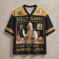 Goose Jersey Shirt Silly Goose Eats First Worries Later Still Eating Chaosbornwear