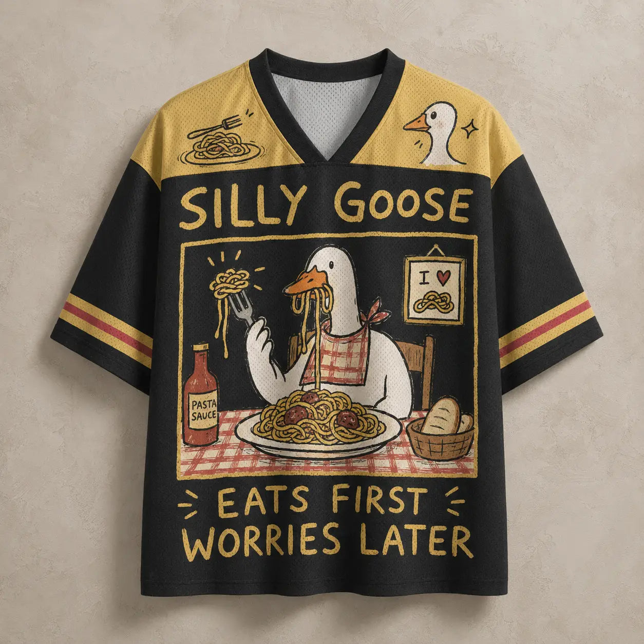 Goose Jersey Shirt Silly Goose Eats First Worries Later Still Eating Chaosbornwear