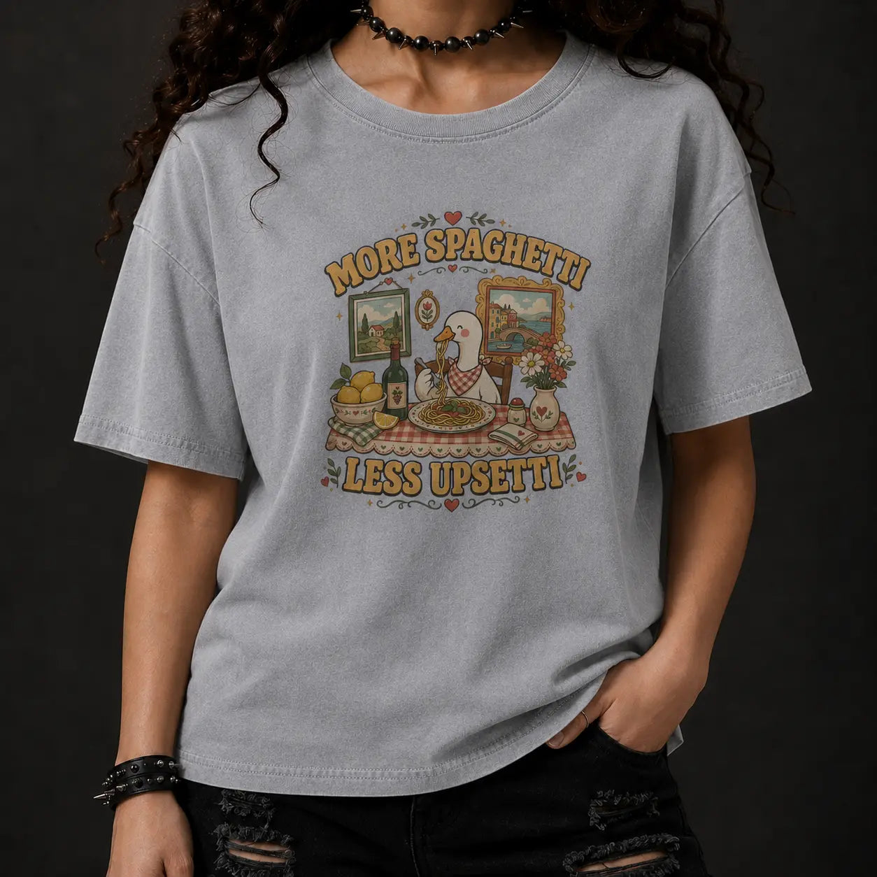 Goose Shirt More Spaghetti Less Upsetti Funny Graphic T-Shirt Chaosbornwear