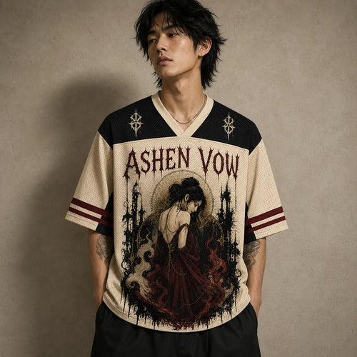 Gothic Jersey Shirt Ashen Vow Dark Fantasy Graphic Chaosbornwear