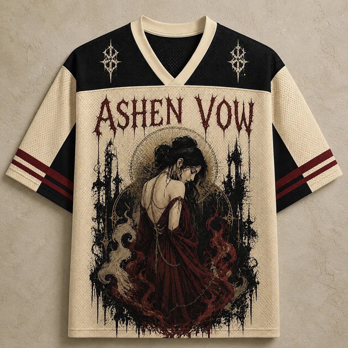 Gothic Jersey Shirt Ashen Vow Dark Fantasy Graphic Chaosbornwear