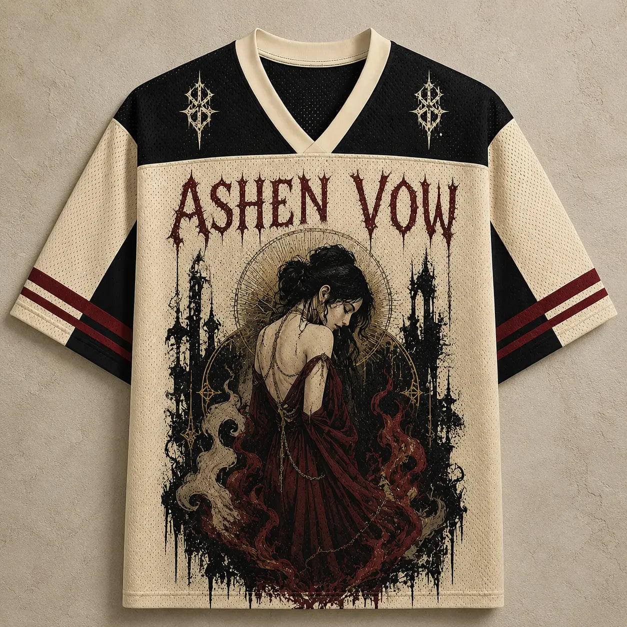 Gothic Jersey Shirt Ashen Vow Dark Fantasy Graphic Chaosbornwear
